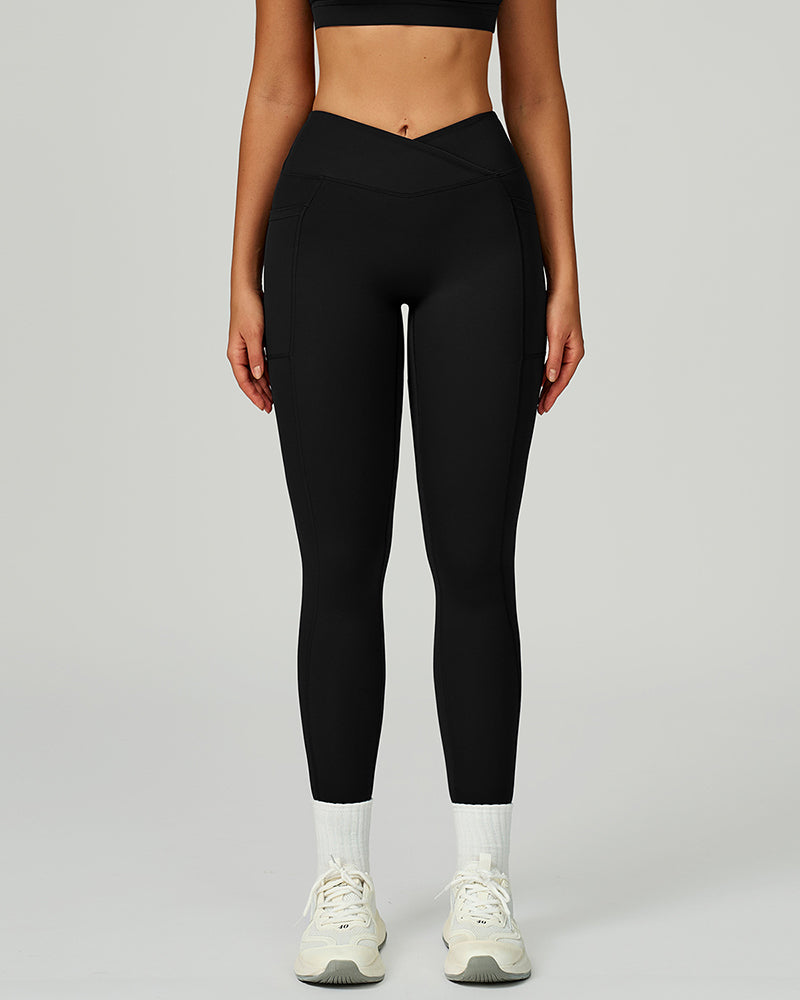 OEM Manufacturer High Waist Criss Front Side Pocket Fitness Running Leggings S-XL