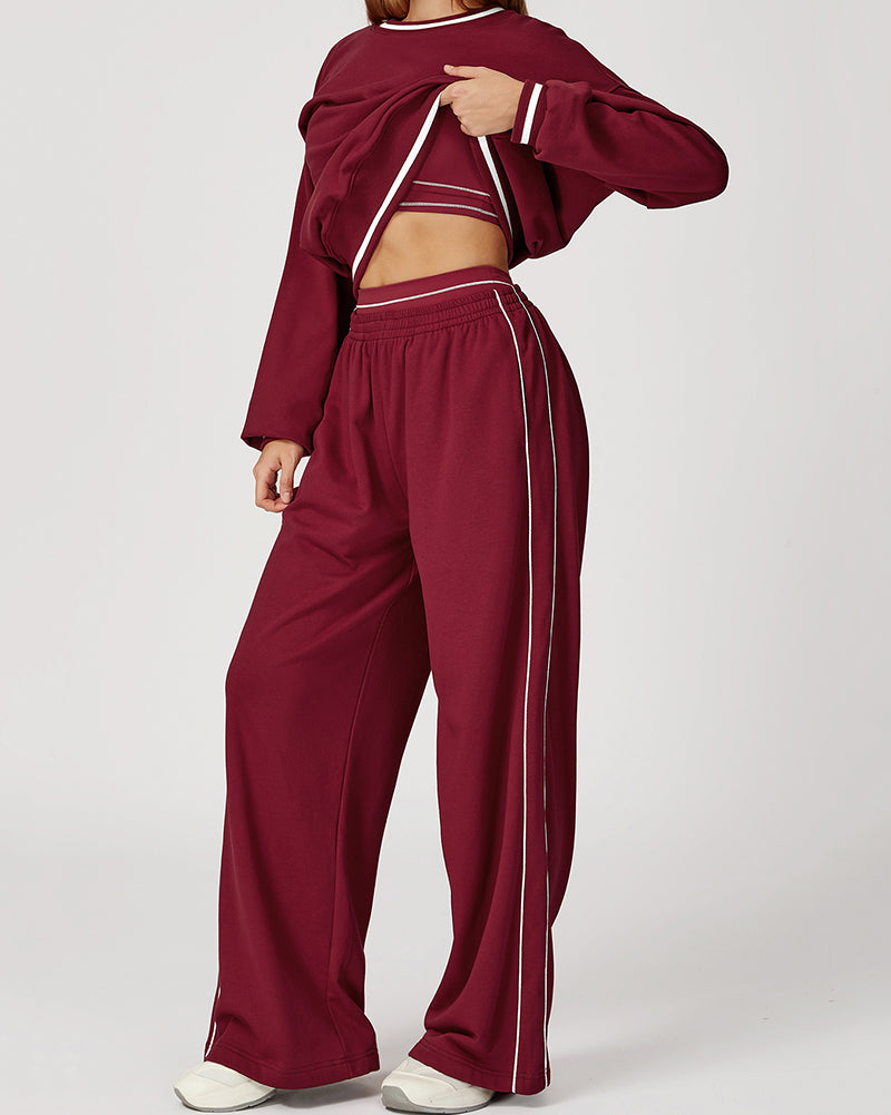 Women Customized Logo Colorblock Running Casual Wide Leg Loose Sweatpants S-XL