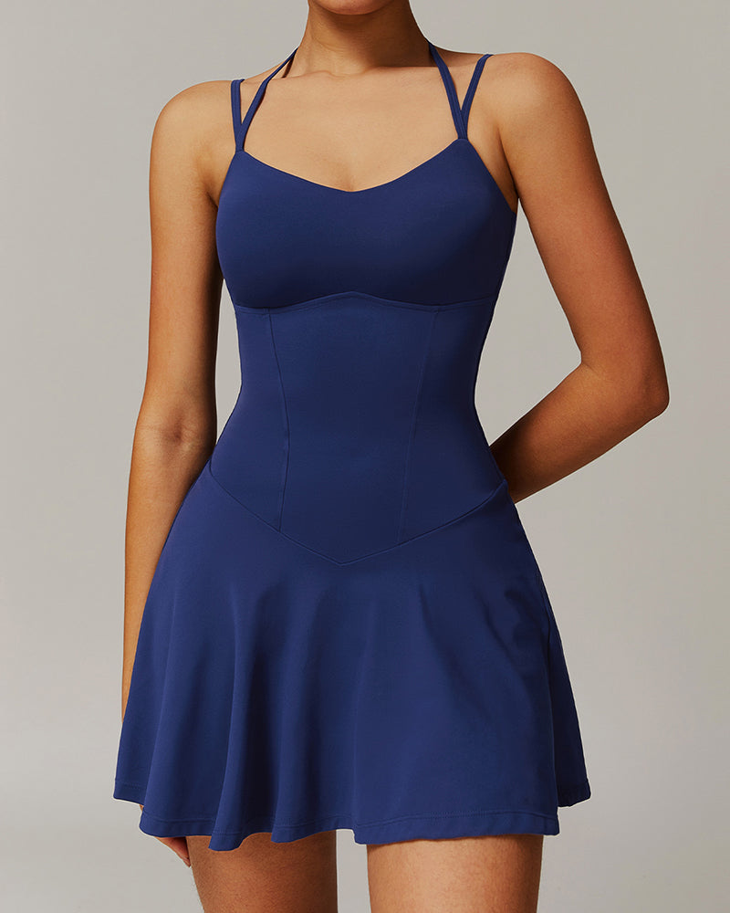 Women Brand Bulid LOGO Sling Pocket A-line Running Sport Lined Tennis Dress S-XL