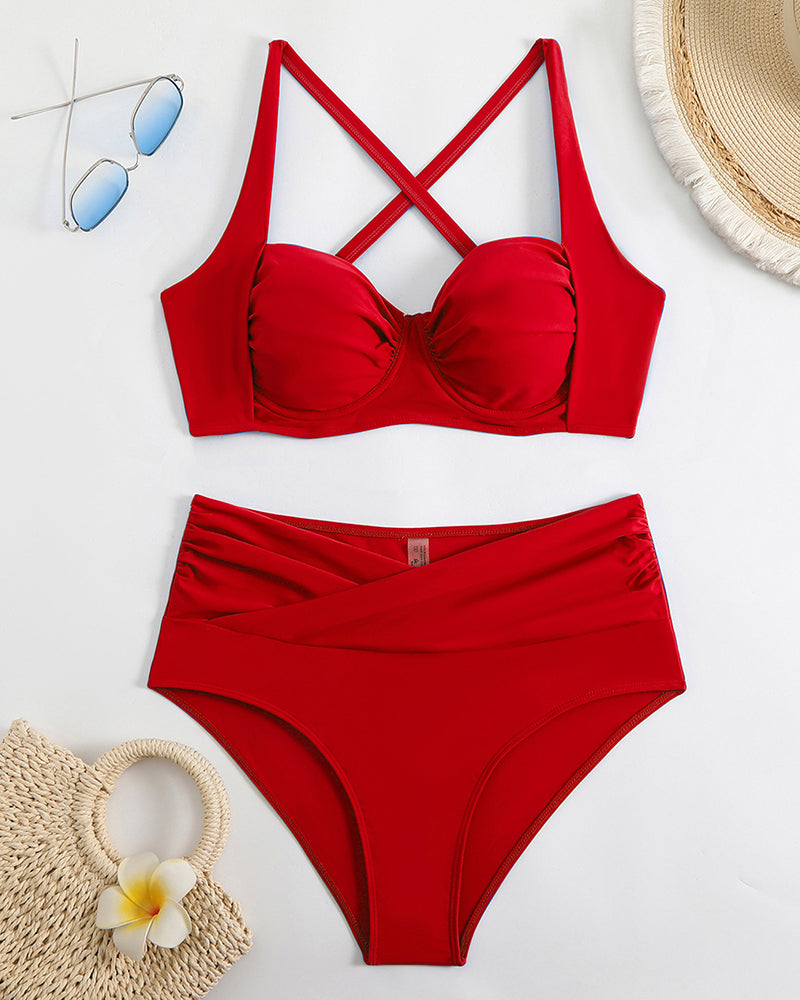 Wholesale Solid Color High Waisted Swimsuit Bikini S-L