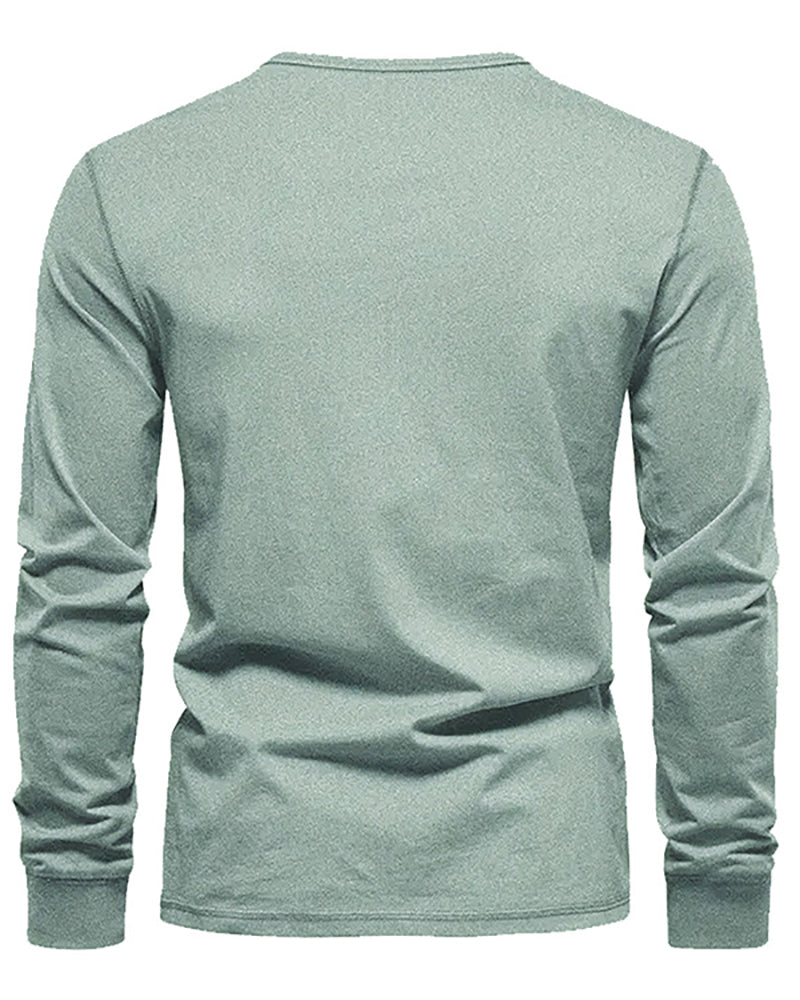 Button Neck Long Sleeve Sweatshirt S-3XL