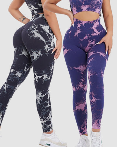 Woman Tie Dye High Waist Hip Lips Slim Sport Running Pants S-L