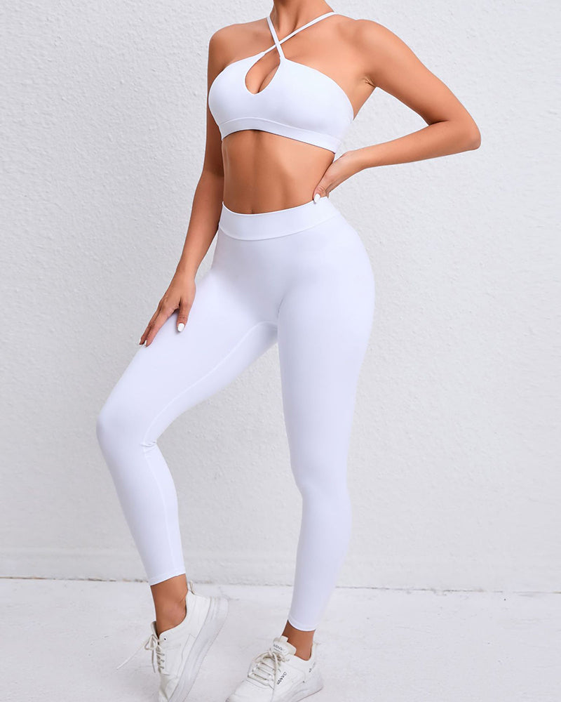 Quick Drying Criss Sports Bra Hips LIft High Waist Pants Leggings Yoga Two-piece Sets S-L