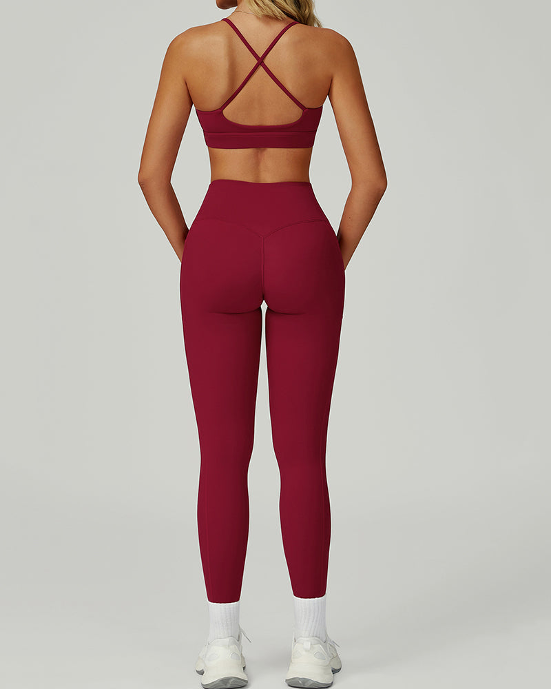 Women Fitness GYM Sports Sling Bra Running Leggings Two Piece Sets S-XL