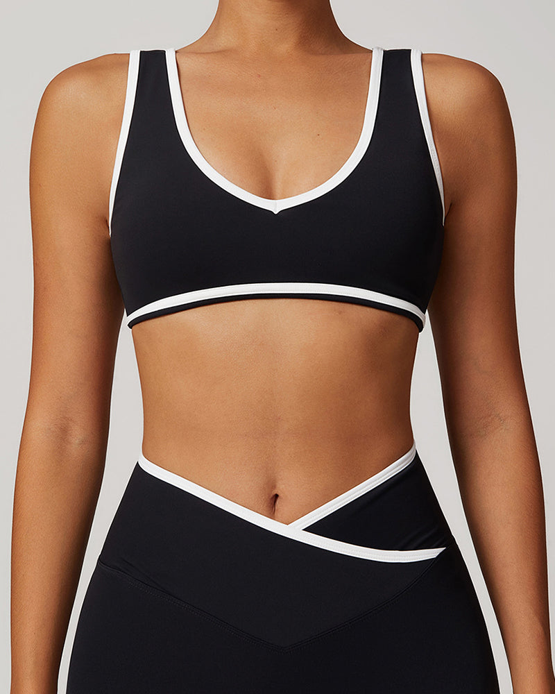 OEM Customized Women Colorblock V Neck Sports Yoga Bra S-XL