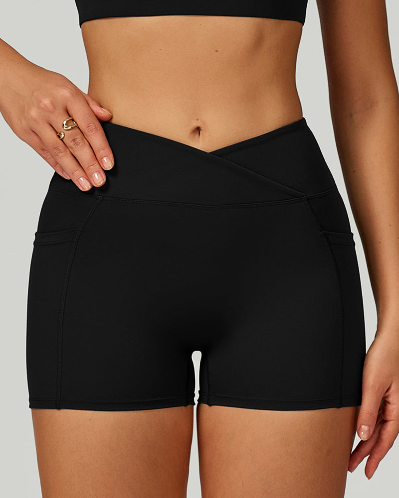 Women Add Logo OEM Pocket High Waist Slim Thigh Mini Sports Running Shorts S-XL