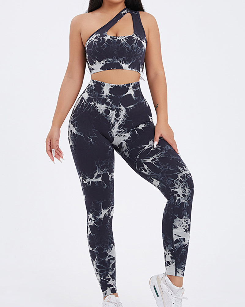 Woman Tie Dye High Waist Hip Lips Slim Sport Running Pants S-L