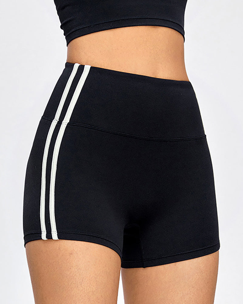 Gym Women Striped High Waist Quick Drying Sports Workout Shorts S-XL