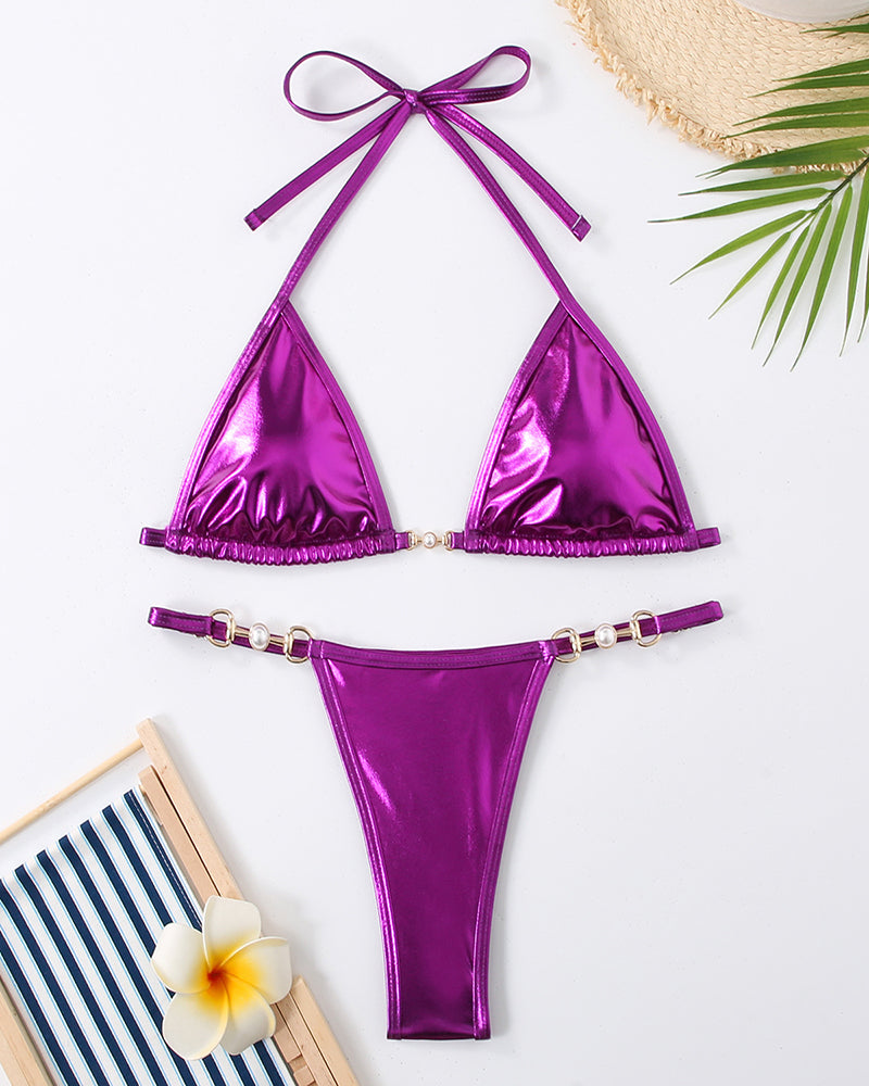 Metal Bikini Halter Bikini Set S-L