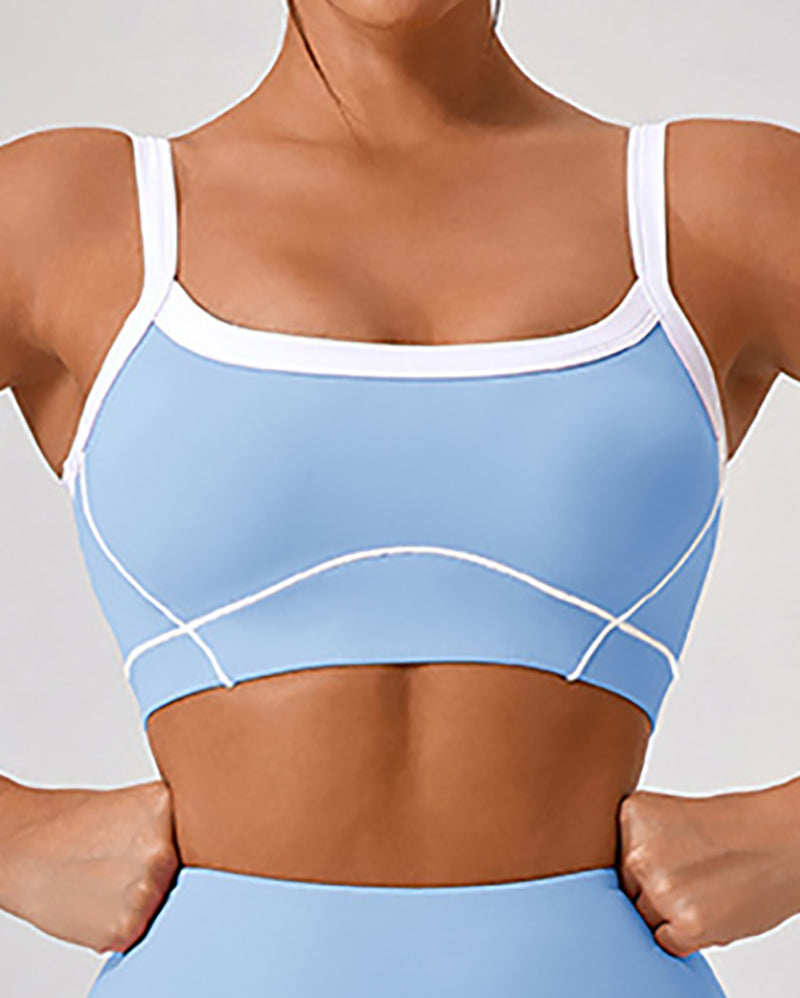 Women Sling Colorblock Fitness Sports Bra S-XL