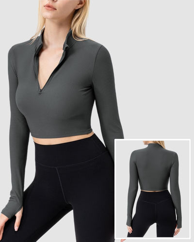 Women Fitness Slim Long Sleeve Stand Collar Yoga High Elastic Top S-2XL