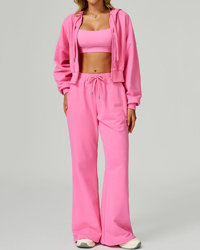 Newest Winter Fall Long Sleeve Running Coat Sports Sweatpants Two Piece Sets Outfits S-XL