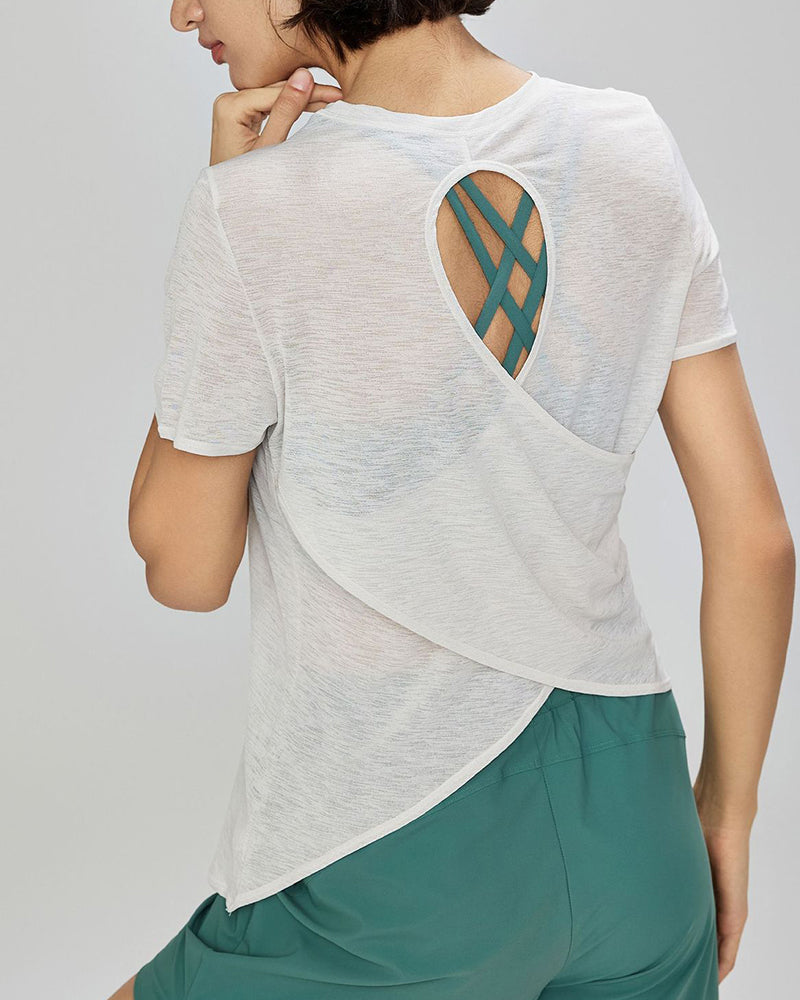 Logo Customized Breathable Short Sleeve Hollow Out Back Yoga Women T-shirt 4-8