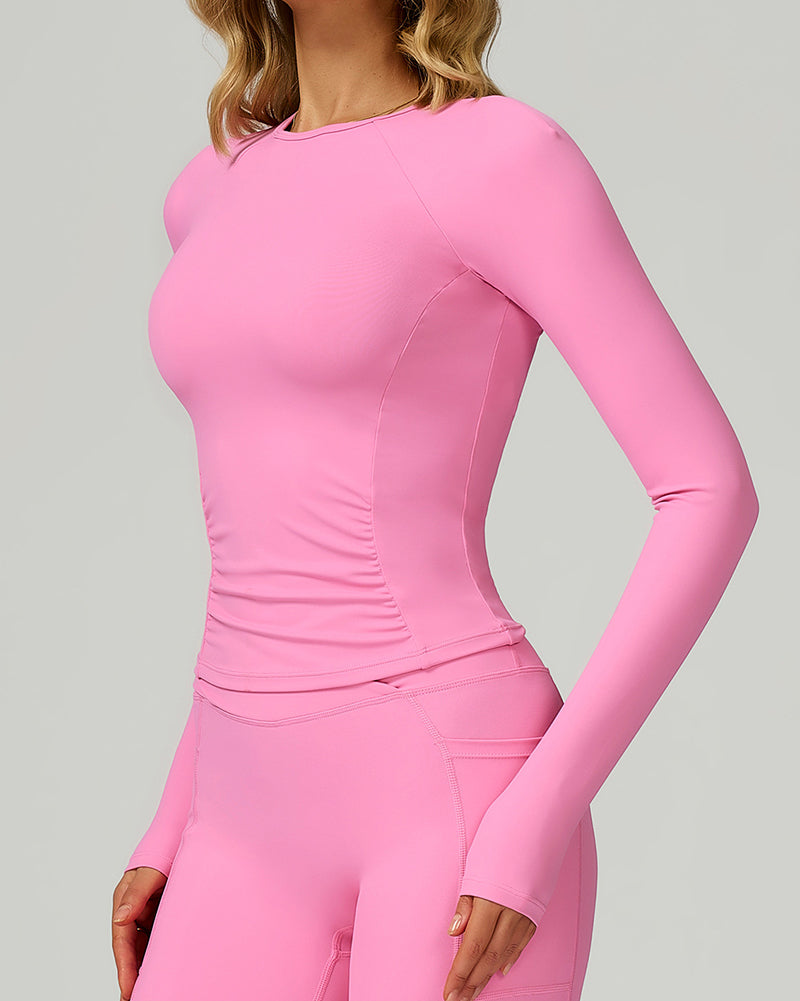 Women OEM Customize Activewear Long Sleeve Ruched Sport Top S-XL