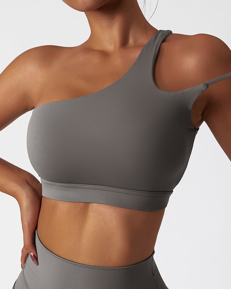 Wholesale Women One Shoulder Add Logo Irregular Running GYM Sports Bra S-XL