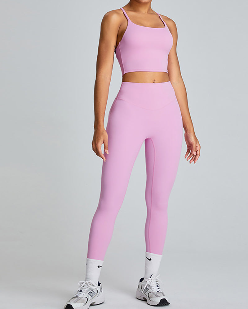 Summer Slim Sports High Waist Pants Yoga Two-piece Set S-XL