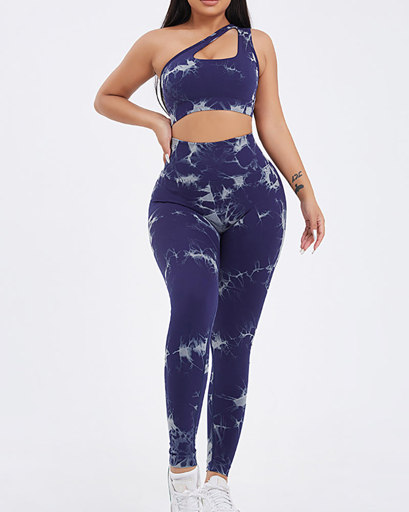 Woman Tie Dye High Waist Hip Lips Slim Sport Running Pants S-L