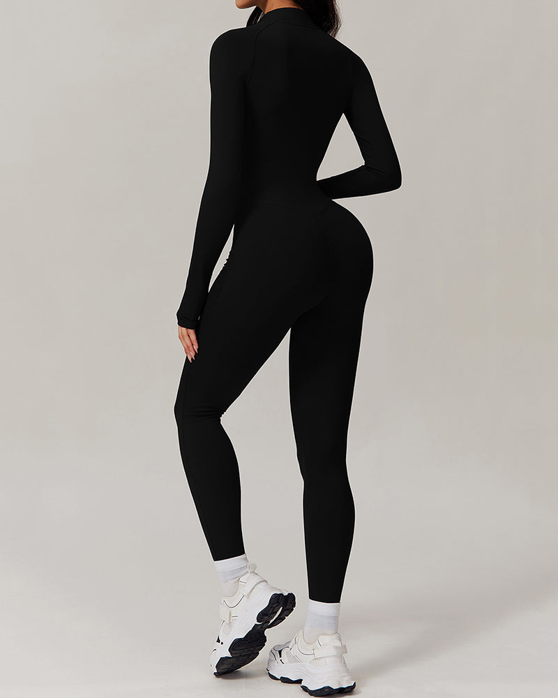 Factory Price OEM ODM Fleece Slim Outdoor Tight Warm Long Sleeve Sports Yoga Jumpsuit S-XL