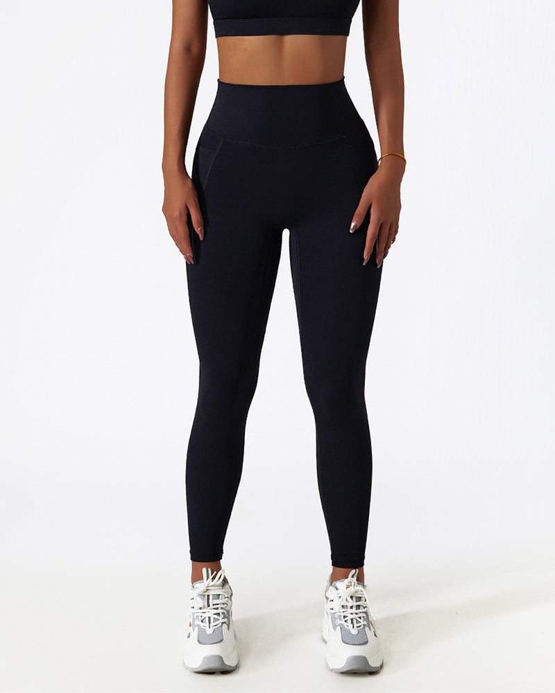 Wholesale Women High Waist Hips Lift Side Pocket Running Quickly Drying GYM Pants Leggings S-XL