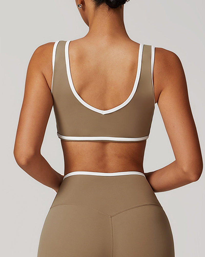 OEM Customized Women Colorblock V Neck Sports Yoga Bra S-XL
