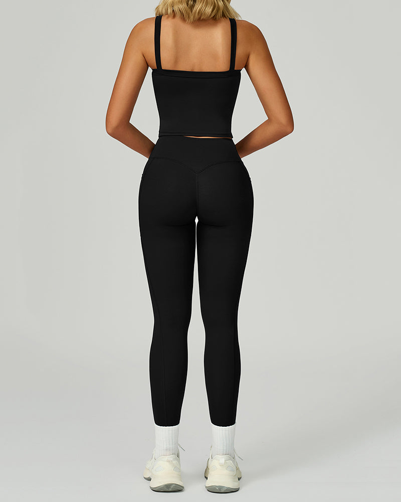 Women OEM Service Solid Color Vest Leggings Two Piece Yoga Sets S-XL