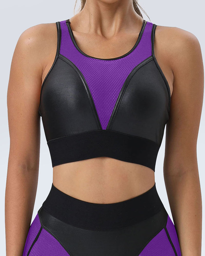 Hot Sale Patchwork Mesh Sports Bra Fitness Hips Lift 2 Piece Outfits Black Orange Pink Purple Green S-L