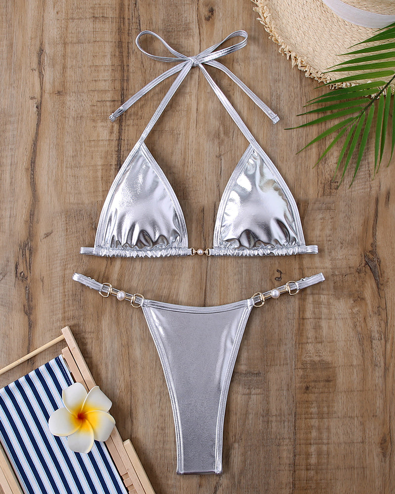 Metal Bikini Halter Bikini Set S-L