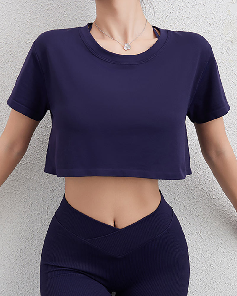 Women Short Sleeve Solid Color Crop Top S-XL