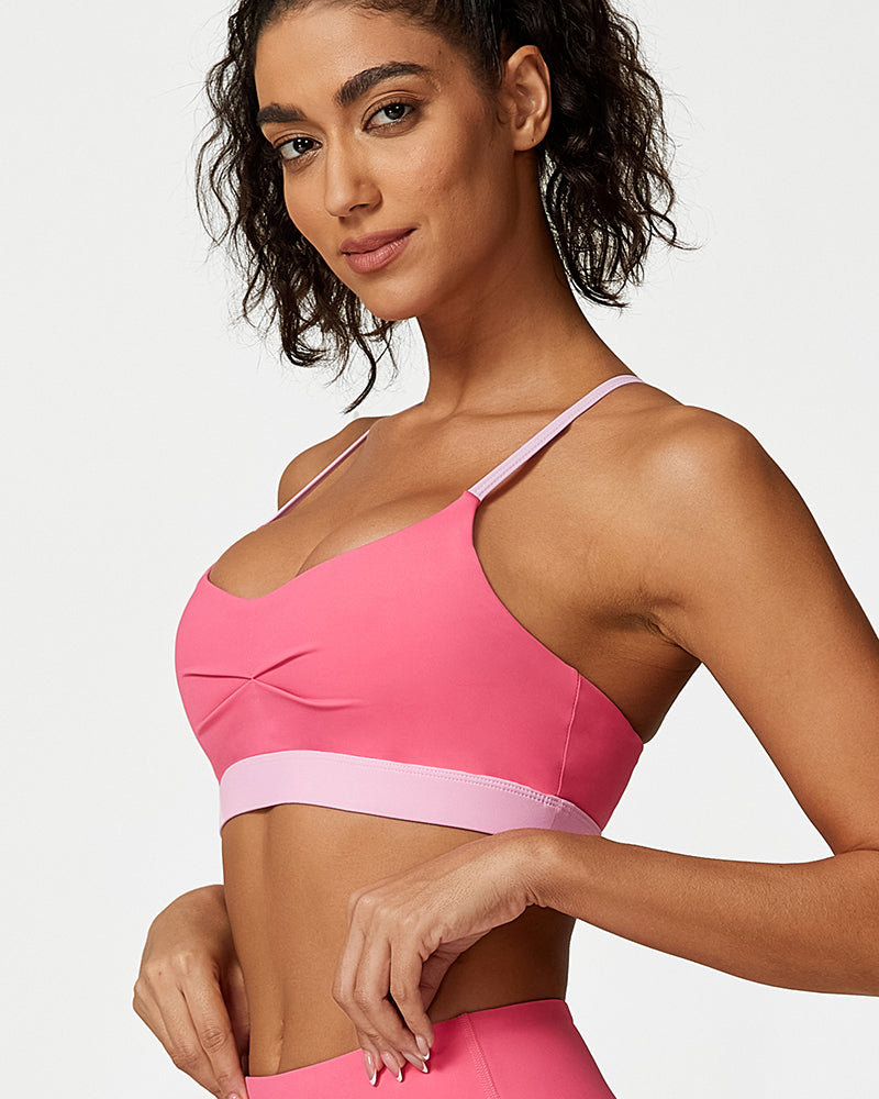 Women Yoga Summer Ruched Sports Colorblock Bra S-L