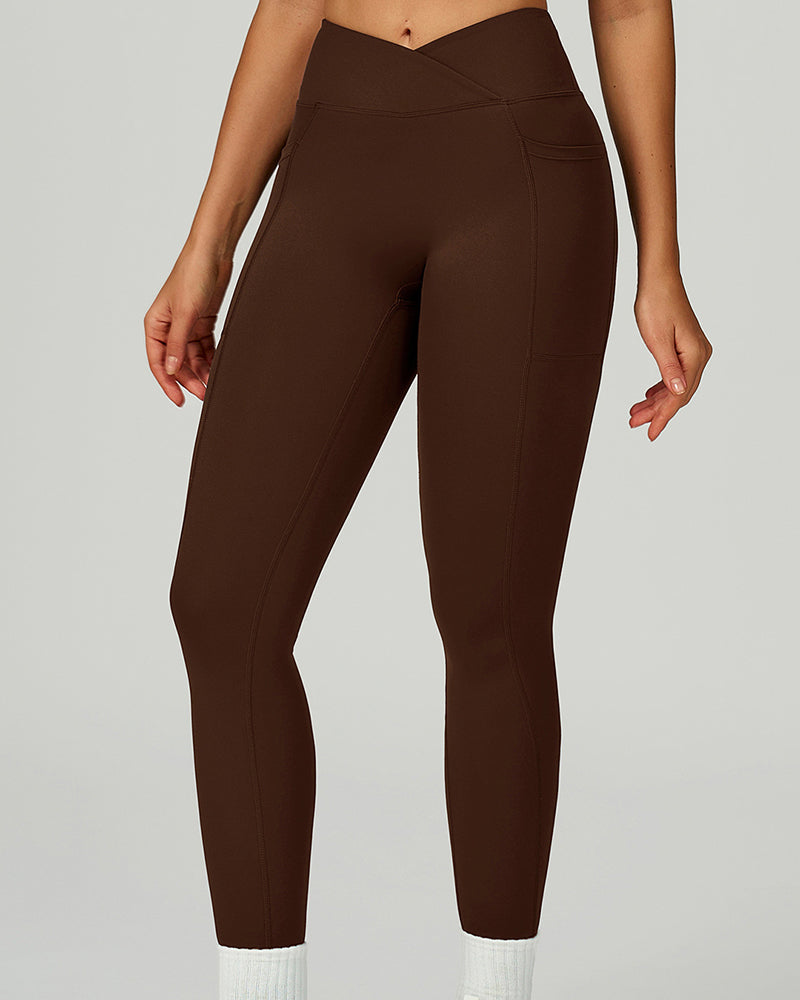 OEM Manufacturer High Waist Criss Front Side Pocket Fitness Running Leggings S-XL