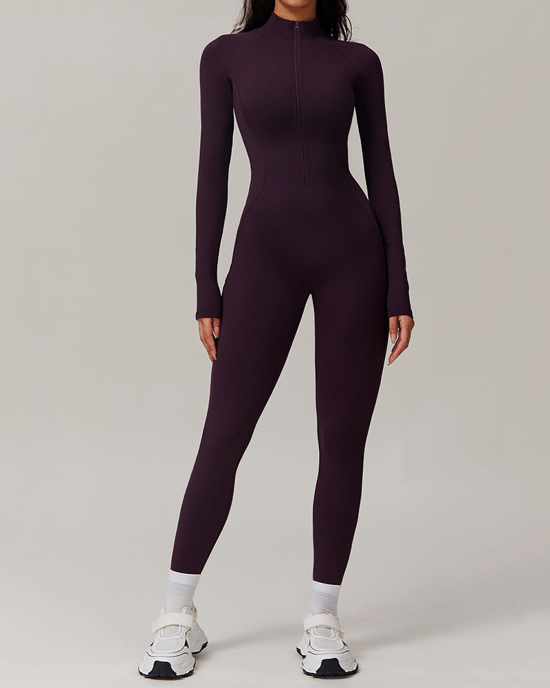 Factory Price OEM ODM Fleece Slim Outdoor Tight Warm Long Sleeve Sports Yoga Jumpsuit S-XL