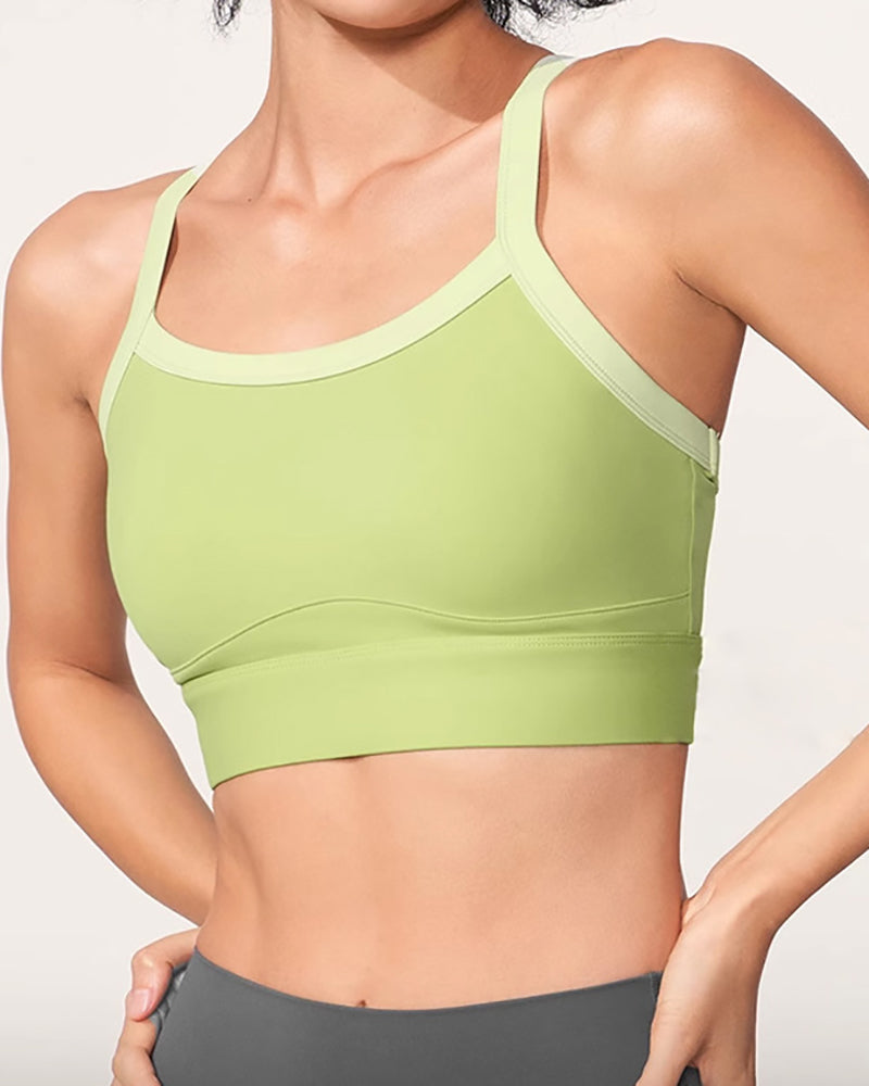 Woman Breathbale Colorblock High Protect Fitness Sports Bra S-XL