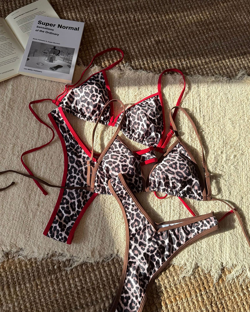 Ladies Split Leopard Print Sexy Swimsuit Women&