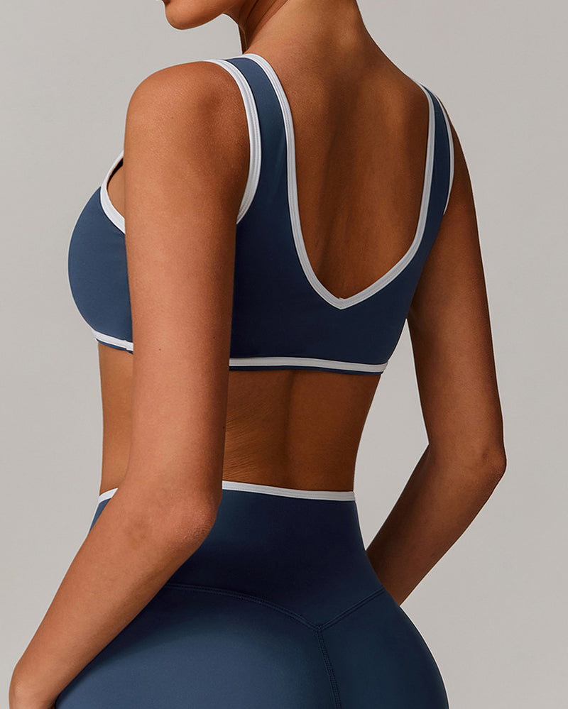 OEM Customized Women Colorblock V Neck Sports Yoga Bra S-XL