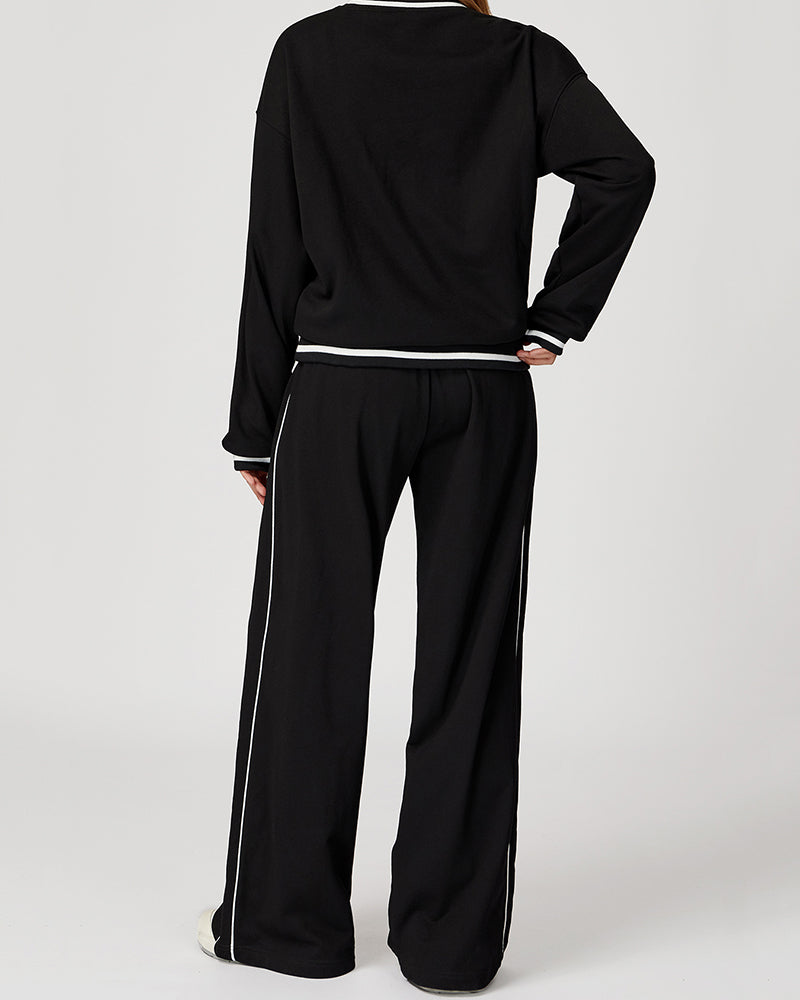 Women Winter Fall Long Sleeve Loose Colorblock Sweatshirt Sweatpants Sets Yoga Two-piece Outfits S-XL