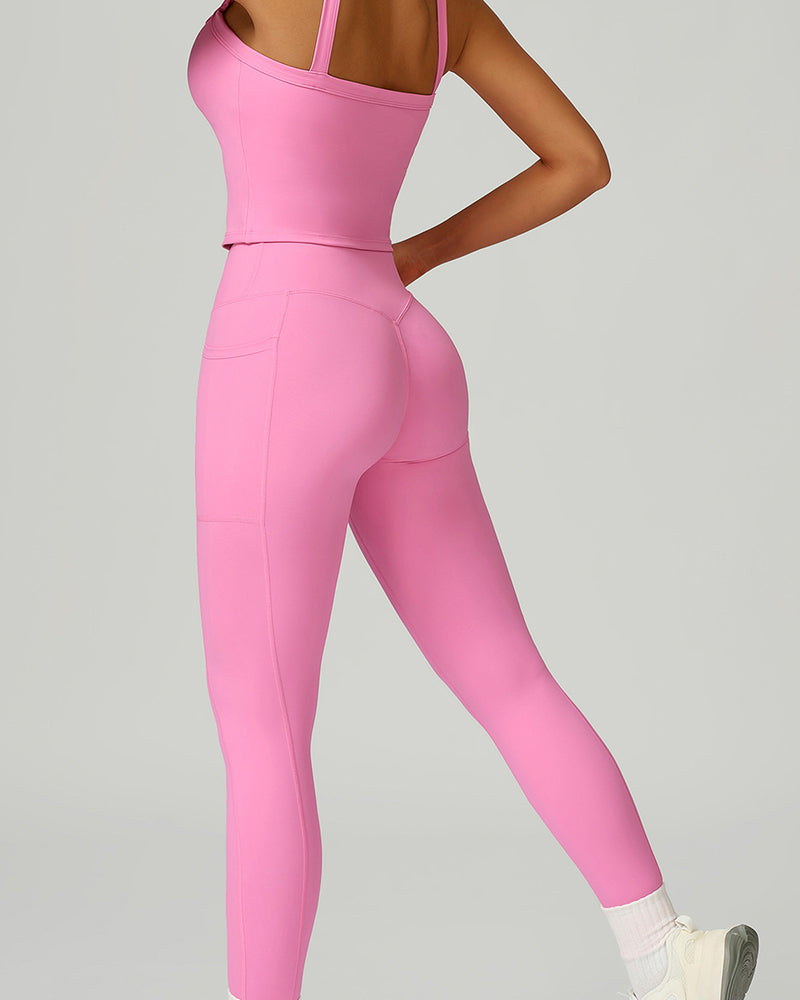 OEM Manufacturer High Waist Criss Front Side Pocket Fitness Running Leggings S-XL