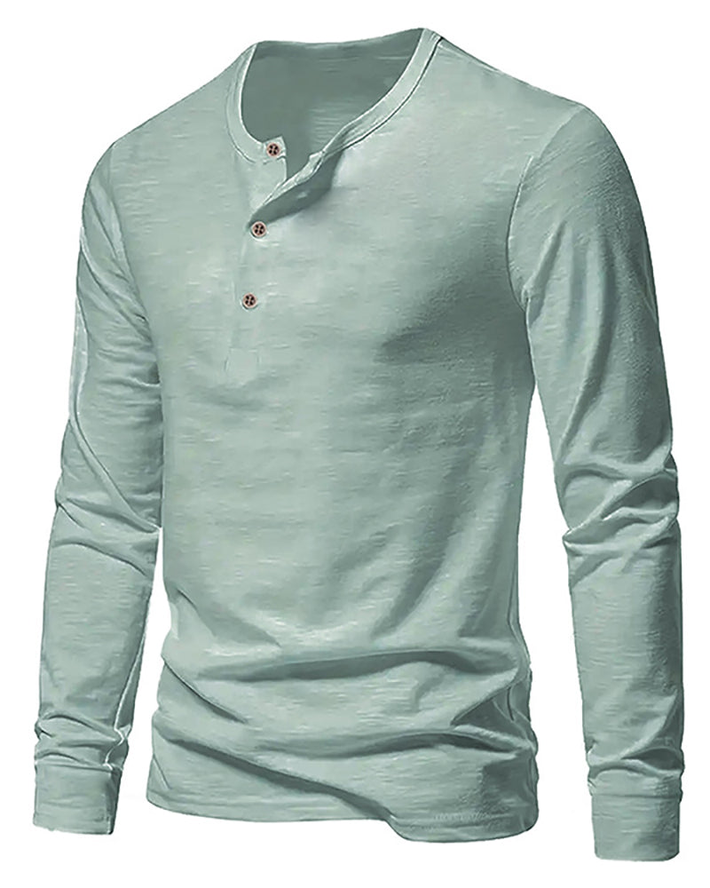 Button Neck Long Sleeve Sweatshirt S-3XL