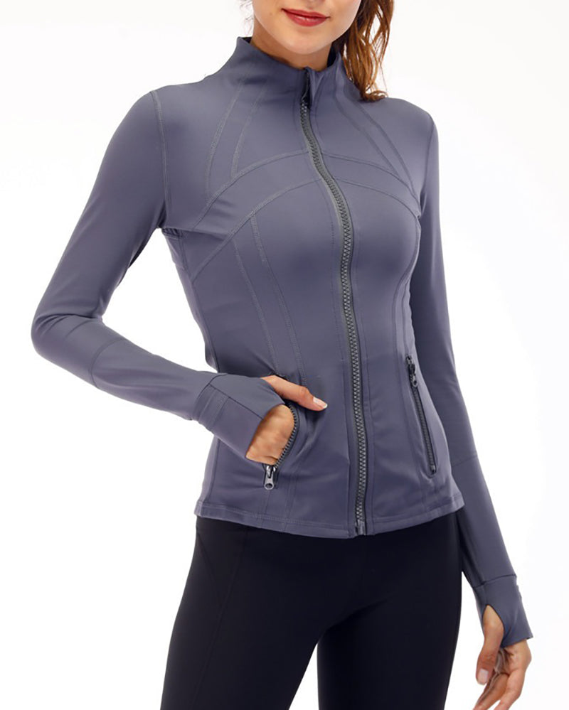 Women Popular Long Sleeve Patchwork Slim Sports Running Jacket 2-12