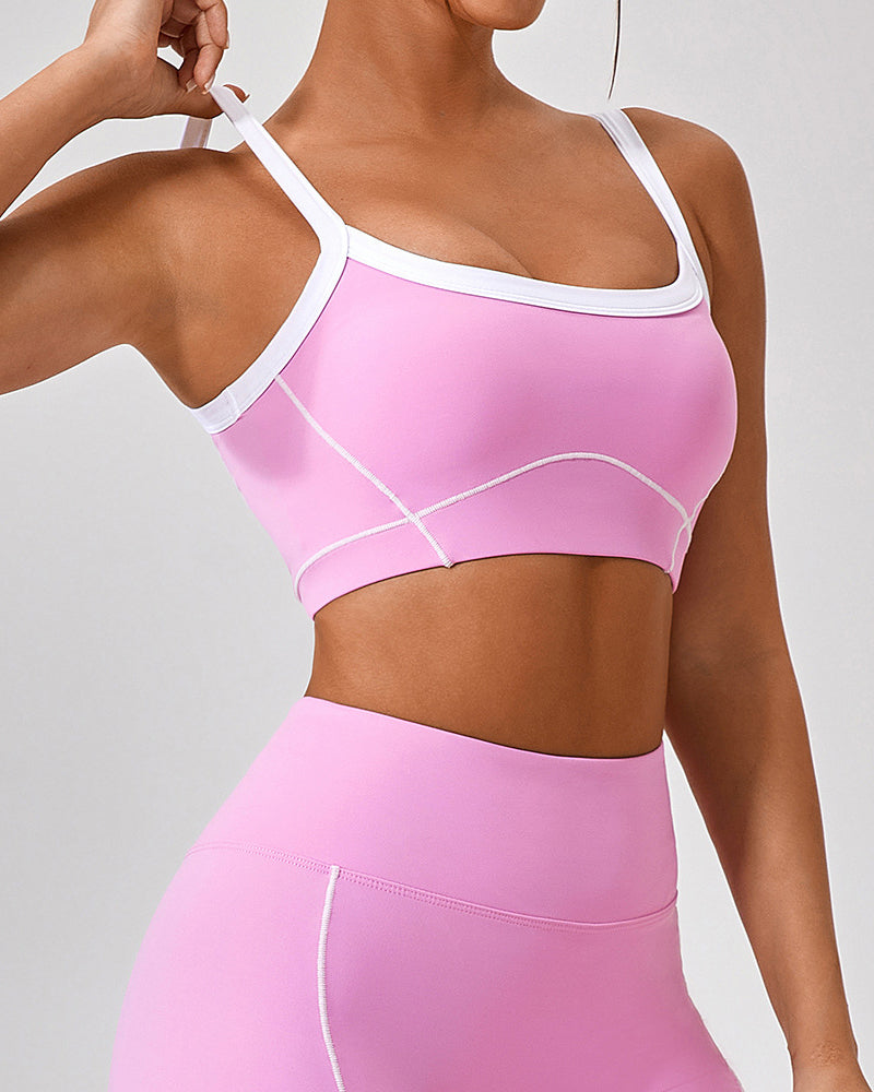 Women Sling Colorblock Fitness Sports Bra S-XL