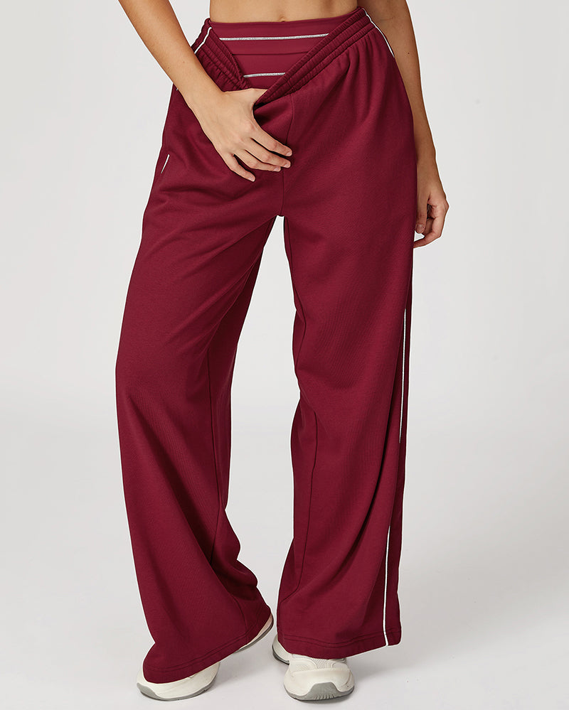 Women Customized Logo Colorblock Running Casual Wide Leg Loose Sweatpants S-XL
