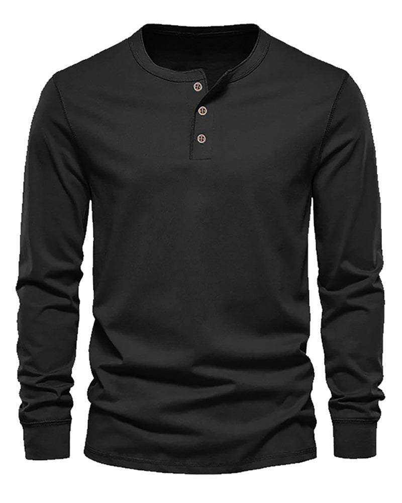 Button Neck Long Sleeve Sweatshirt S-3XL