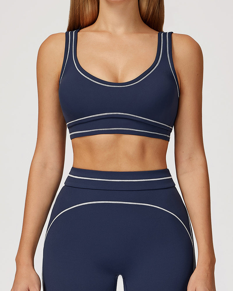 Women Contrast Color Sanded High-End U-Shaped Beautiful Back Sports Bra Running Fitness Yoga Bra S-XL