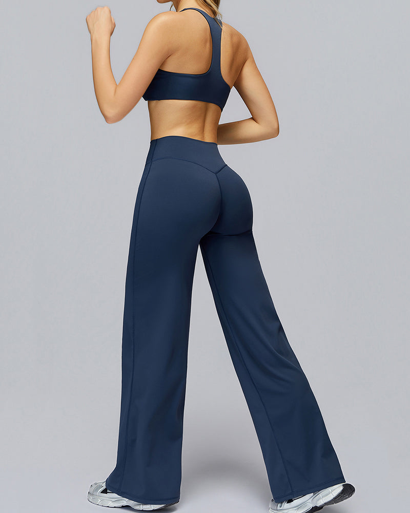 Women V-Neck Bra High Waist Wide Leg Pants Yoga Two-piece Sets S-XL