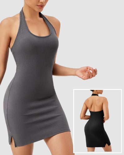 Factory Price OEM Halter Neck Backless Fitness Dress S-2XL