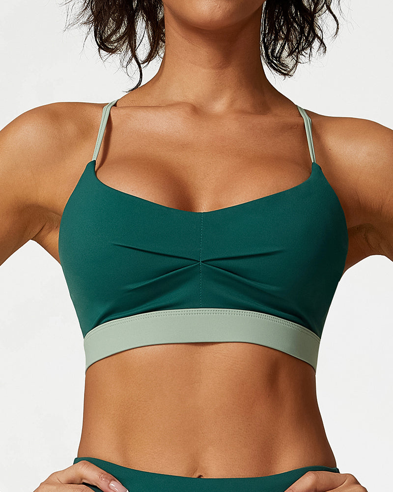 Women Yoga Summer Ruched Sports Colorblock Bra S-L