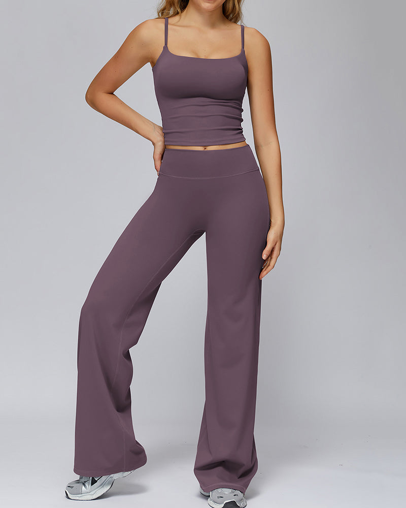Women Sling Vest Wide Leg Pants  Yoga Two-piece Sets S-XL