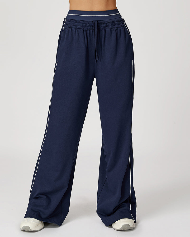 Women Customized Logo Colorblock Running Casual Wide Leg Loose Sweatpants S-XL