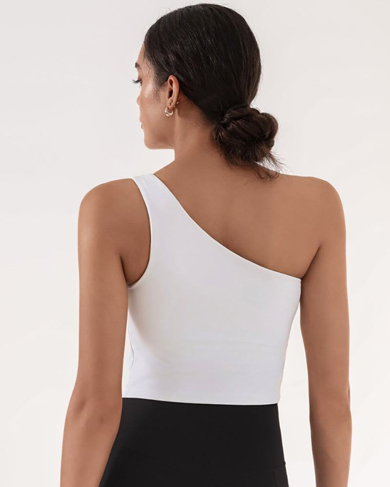 Women Sports Fitness One Shoulder Ruched Irregular Quick Drying Vest S-L