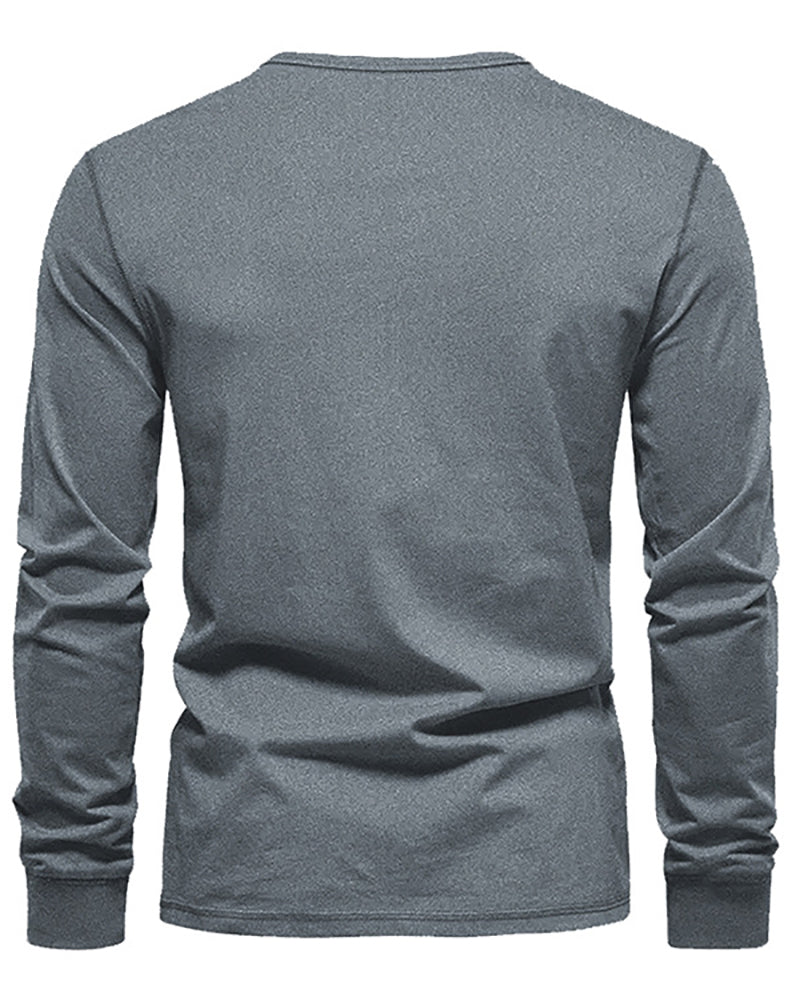 Button Neck Long Sleeve Sweatshirt S-3XL