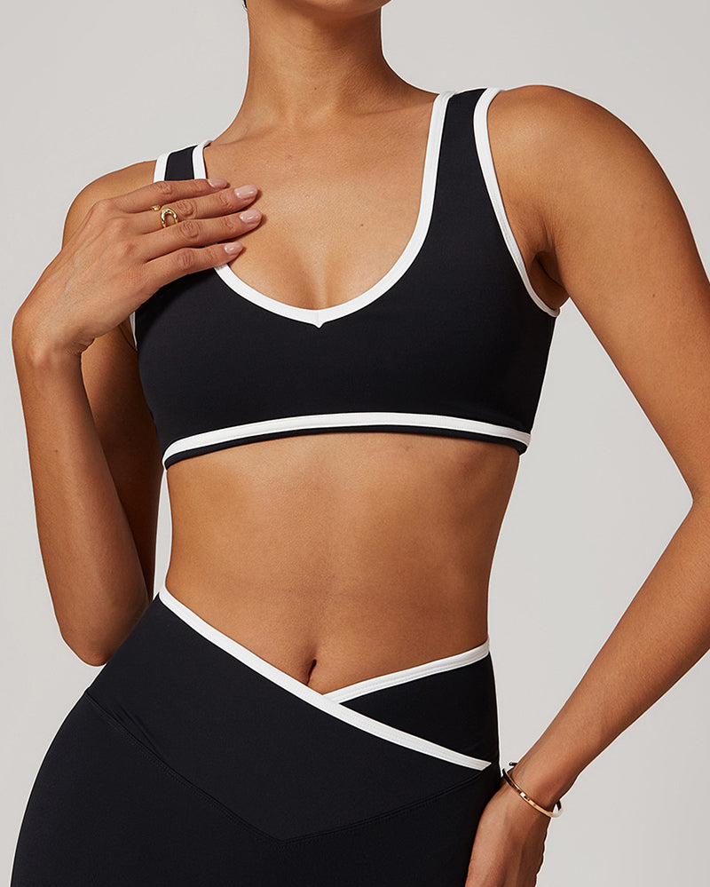 OEM Customized Women Colorblock V Neck Sports Yoga Bra S-XL